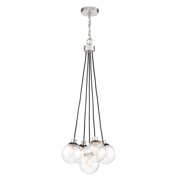 Que 5-Light Chrome Globe Pendant with Clear Glass Shades