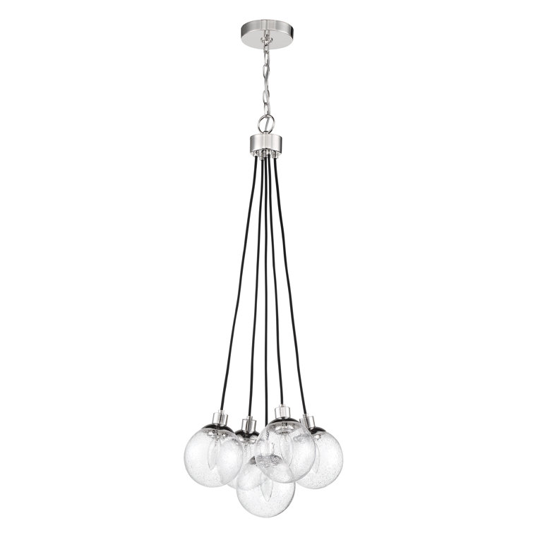 Que 5-Light Chrome Globe Pendant with Clear Glass Shades
