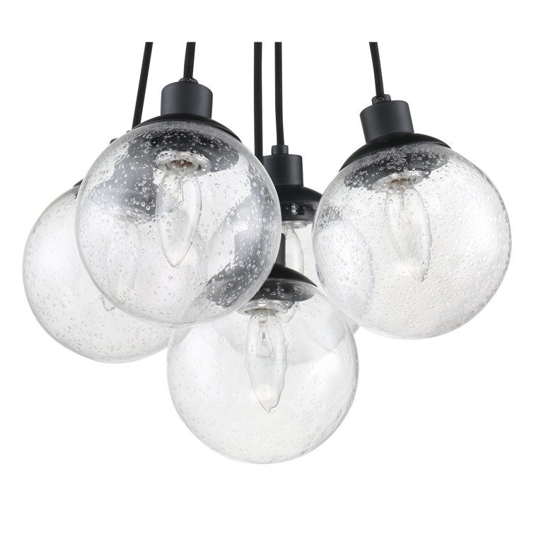 Flat Black Globe Cluster Pendant Light with Clear Glass Shades
