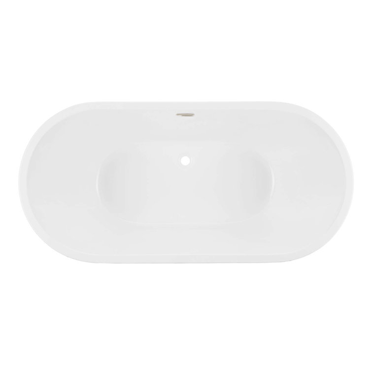 65" White Acrylic Freestanding Oval Soaking Bathtub