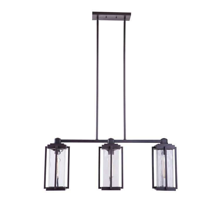 Distressed Bronze 3-Light Rectangular Glass Pendant Chandelier