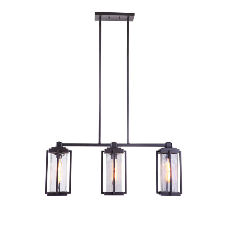 Distressed Bronze 3-Light Rectangular Glass Pendant Chandelier