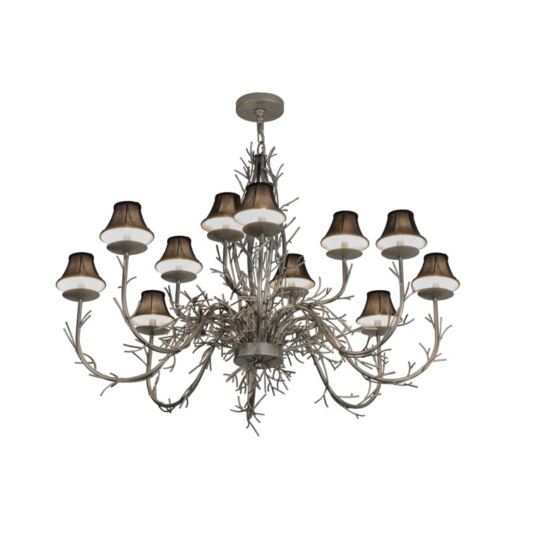 Nickel Twigs 12-Light Chandelier with Black Shades