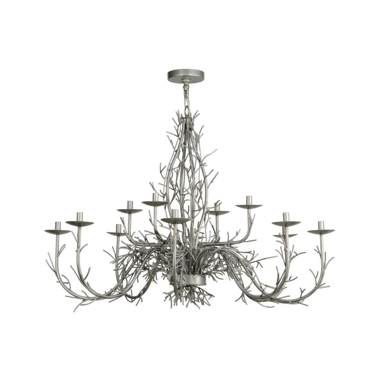 Nickel Twigs 12-Light Chandelier with Black Shades