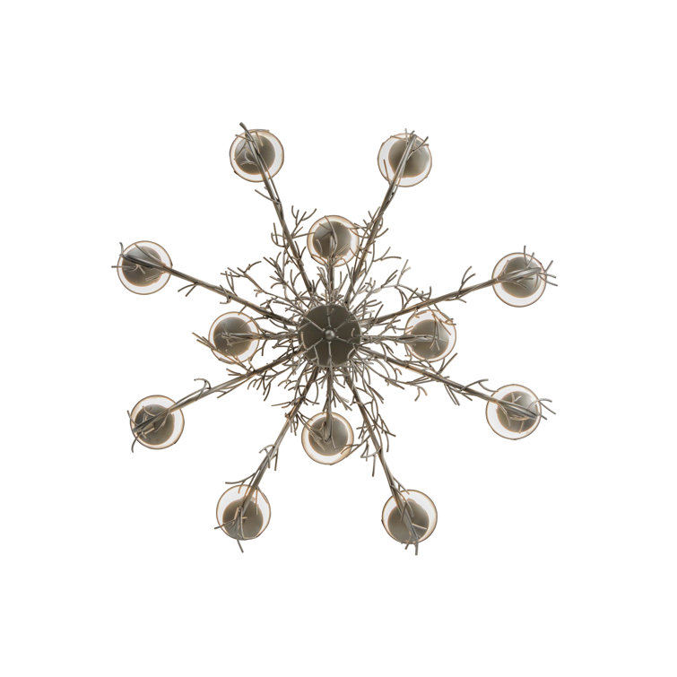 Nickel Twigs 12-Light Chandelier with Black Shades