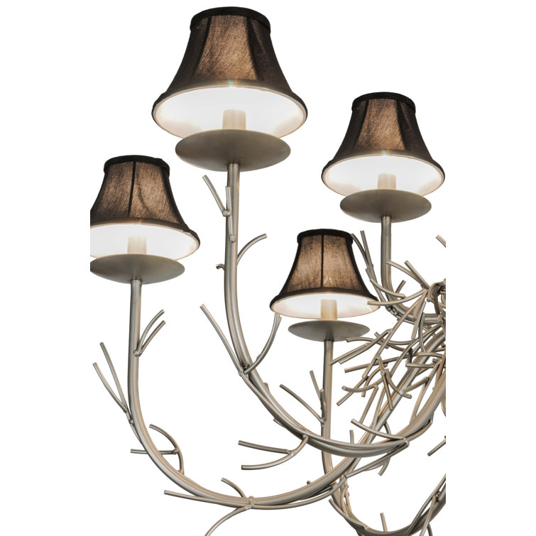 Nickel Twigs 12-Light Chandelier with Black Shades