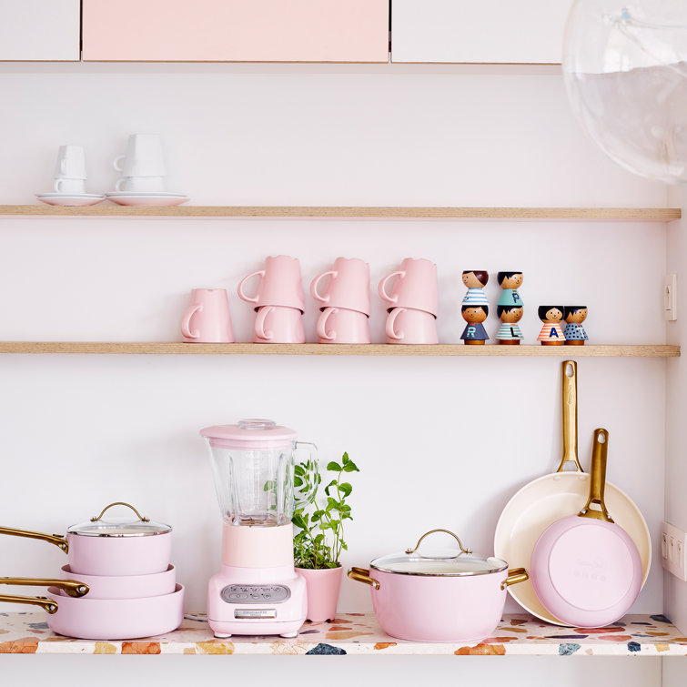 Blush Pink Ceramic Nonstick 10-Piece Cookware Set with Gold Handles
