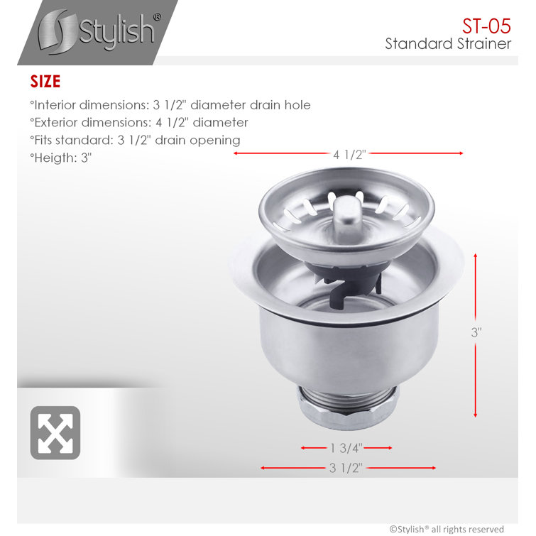 Brushed Nickel 3.5'' Stainless Steel Deep Basket Kitchen Sink Strainer
