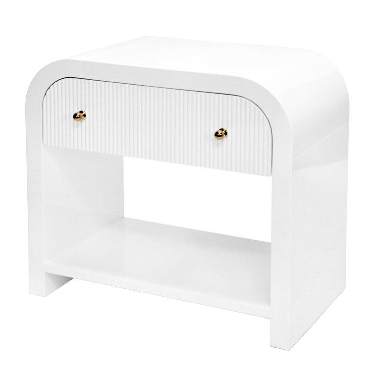 Esther 30'' White Lacquer Transitional Rectangular Side Table with Storage