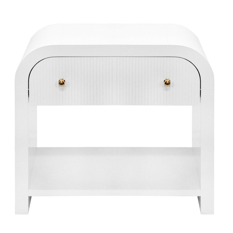 Esther 30'' White Lacquer Transitional Rectangular Side Table with Storage