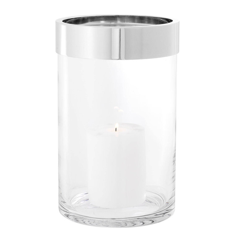 Clear Glass and Silver Tabletop Hurricane Candle Holder