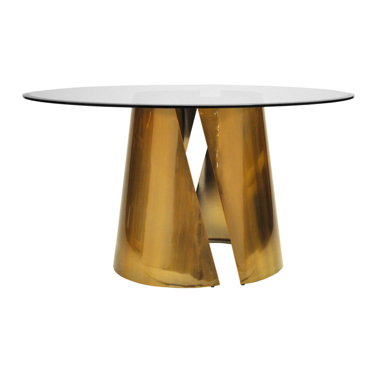 Portia Black 48" Round Glass and Metal Base Formal Dining Table