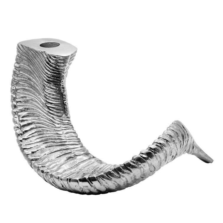 Silver Ram Horn Metal Tabletop Candlestick Pair