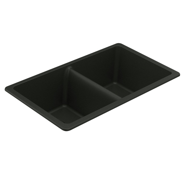 33-Inch Black Granite Double Bowl Drop-In Kitchen Sink