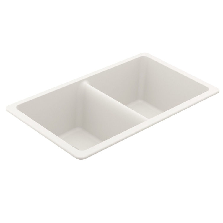 White Granite 33-Inch Drop-In Double Bowl Kitchen Sink