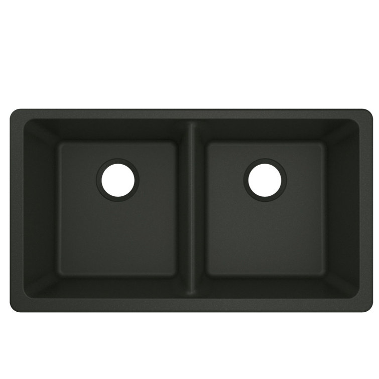33-Inch Black Granite Double Bowl Drop-In Kitchen Sink