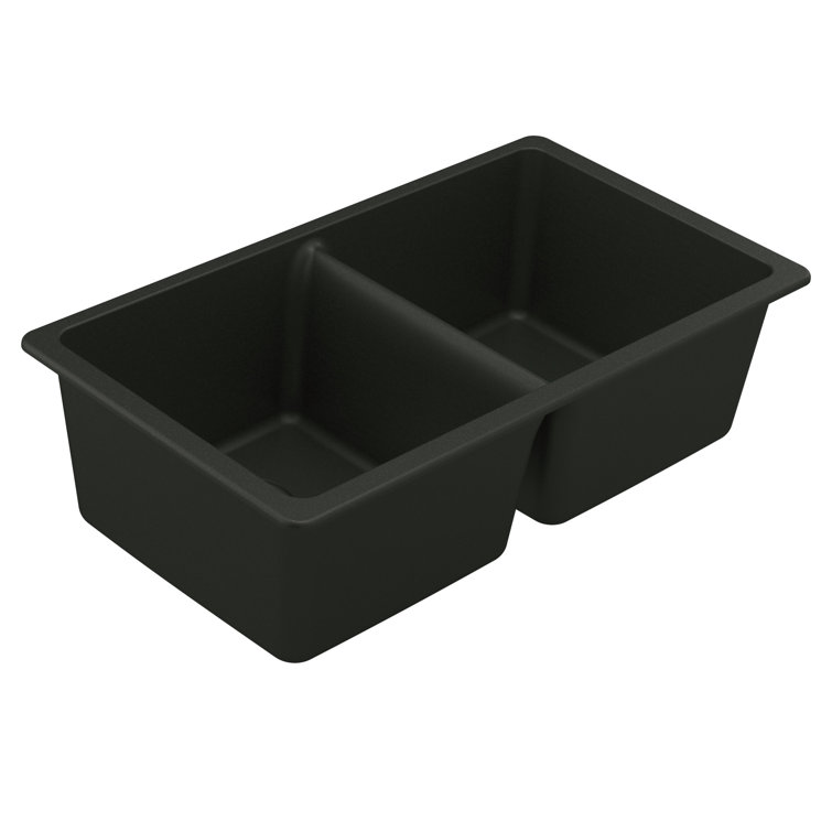 33-Inch Black Granite Double Bowl Drop-In Kitchen Sink