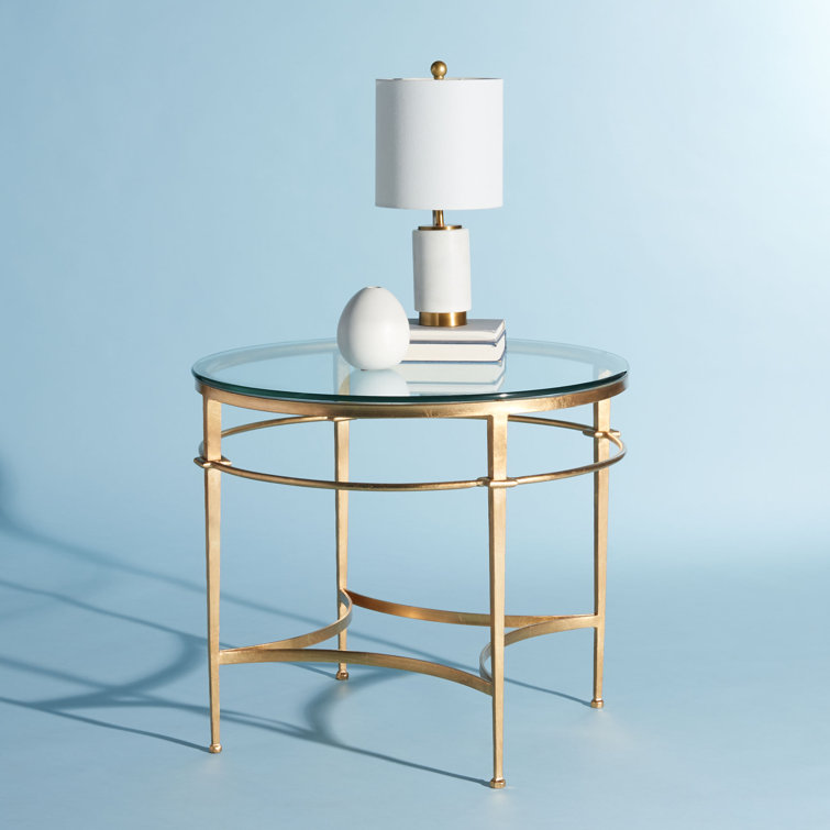 Ingmar Round Antique Gold Metal and Glass Side Table