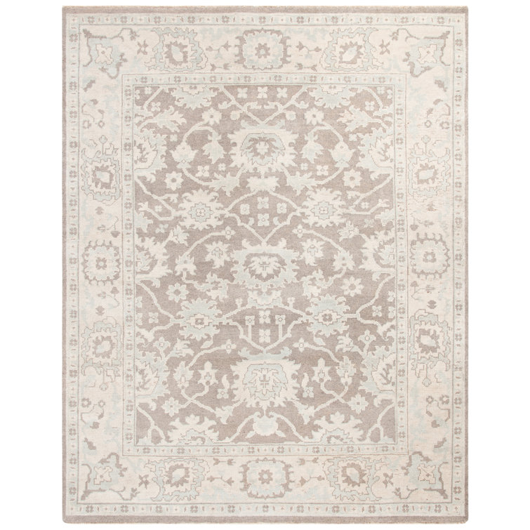 Elegant Gray Hand-Knotted 9' x 12' Wool Area Rug