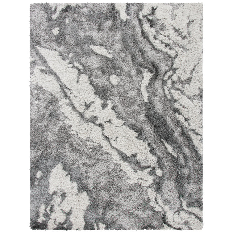 Grey and Ivory Abstract Shag Synthetic Area Rug 11' x 15'