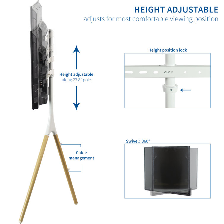 White and Light Wood Adjustable Easel TV Stand for 45"-65" Screens