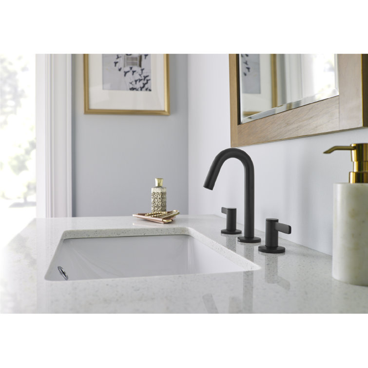 Amalfi Satin Black Widespread Bathroom Faucet with Drain Assembly