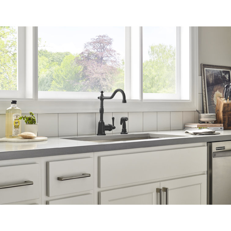 Satin Black Traditional Single Handle Kitchen Faucet with Side Spray