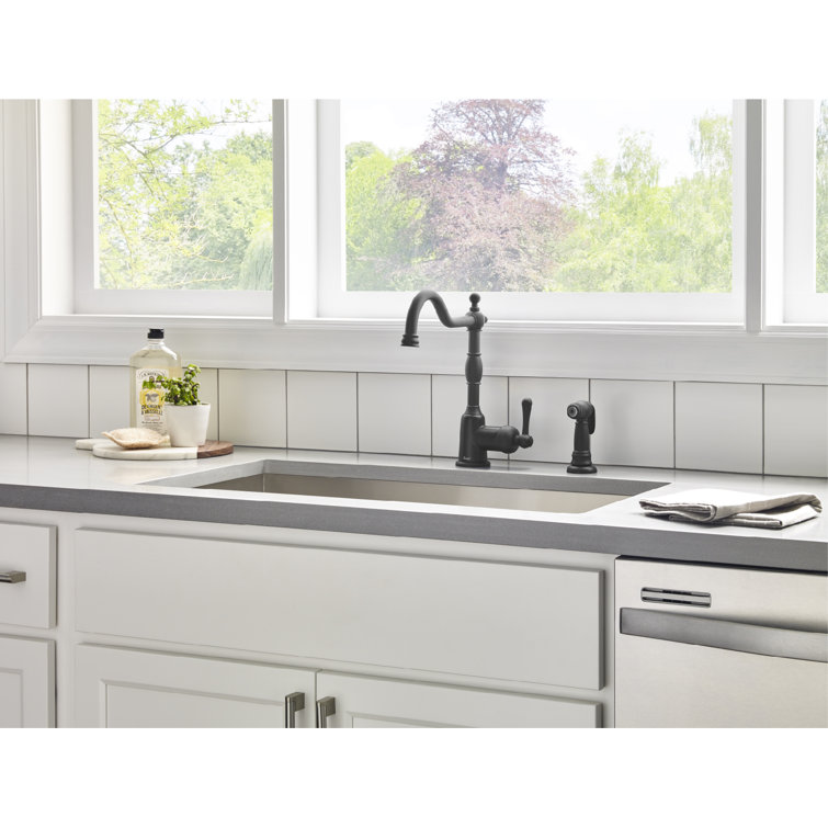 Satin Black Traditional Single Handle Kitchen Faucet with Side Spray