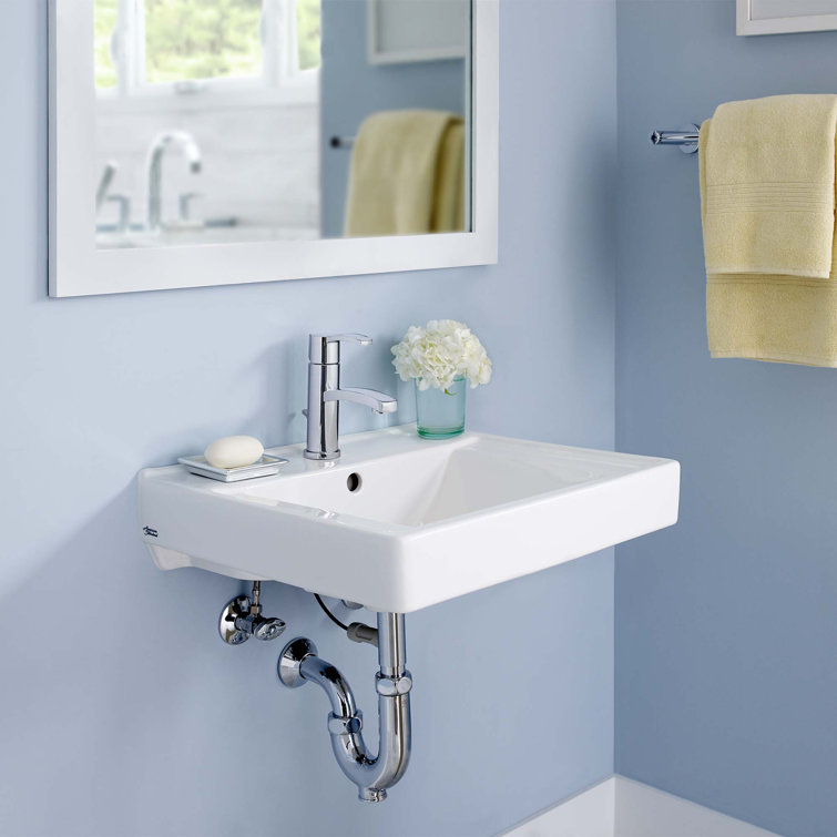 White Ceramic Wall-Mount Rectangular Bathroom Sink with Overflow
