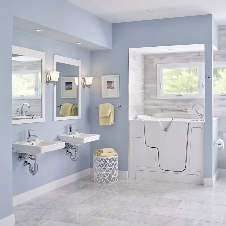 White Ceramic Wall-Mount Rectangular Bathroom Sink with Overflow