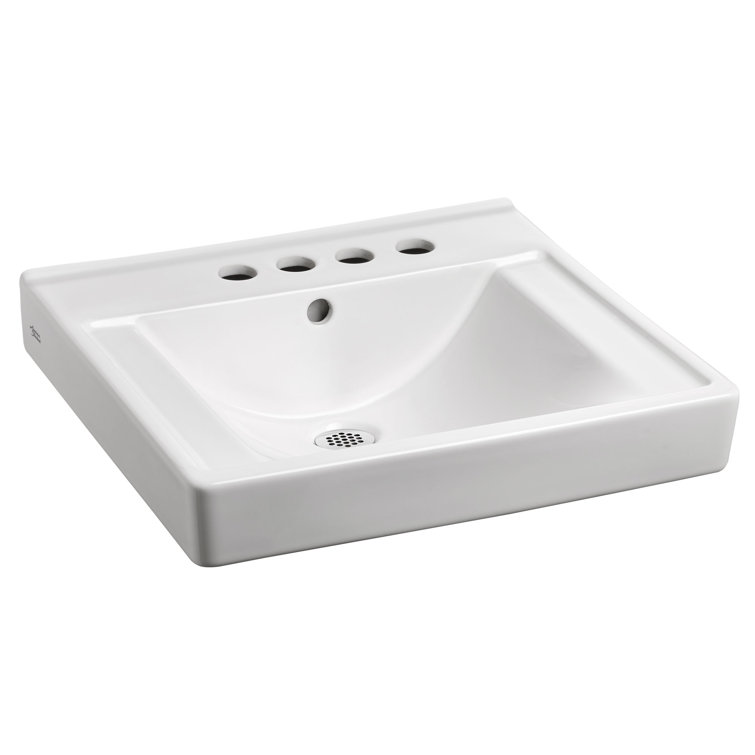 White Ceramic Wall-Mounted Rectangular Bathroom Sink with Overflow