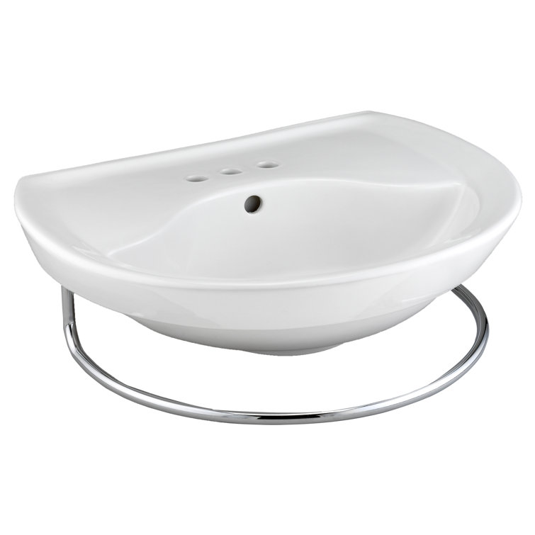 White Ceramic Pedestal Bathroom Sink with Chrome Stand