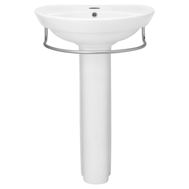 White Ceramic Modern Pedestal Sink with Chrome Faucet
