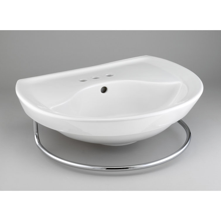 White Ceramic Pedestal Bathroom Sink with Chrome Stand