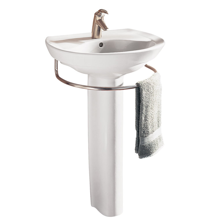 White Ceramic Modern Pedestal Sink with Chrome Faucet