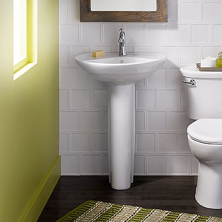 White Ceramic Modern Pedestal Sink with Chrome Faucet