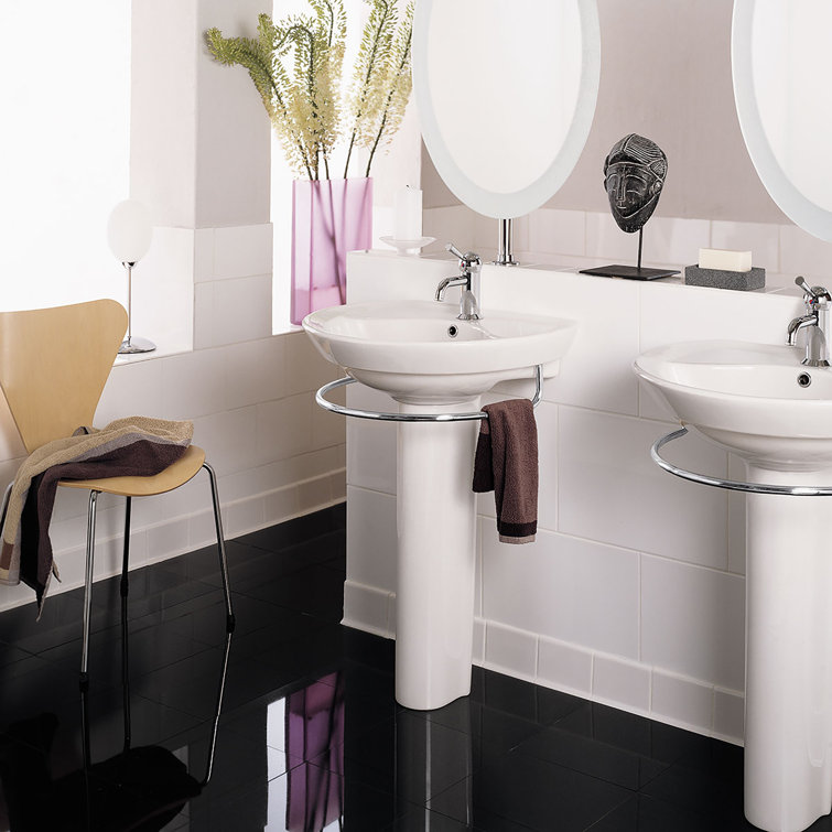 White Ceramic Modern Pedestal Sink with Chrome Faucet
