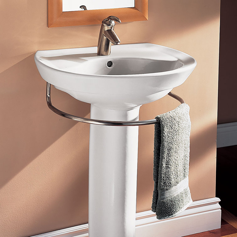 White Ceramic Modern Pedestal Sink with Chrome Faucet