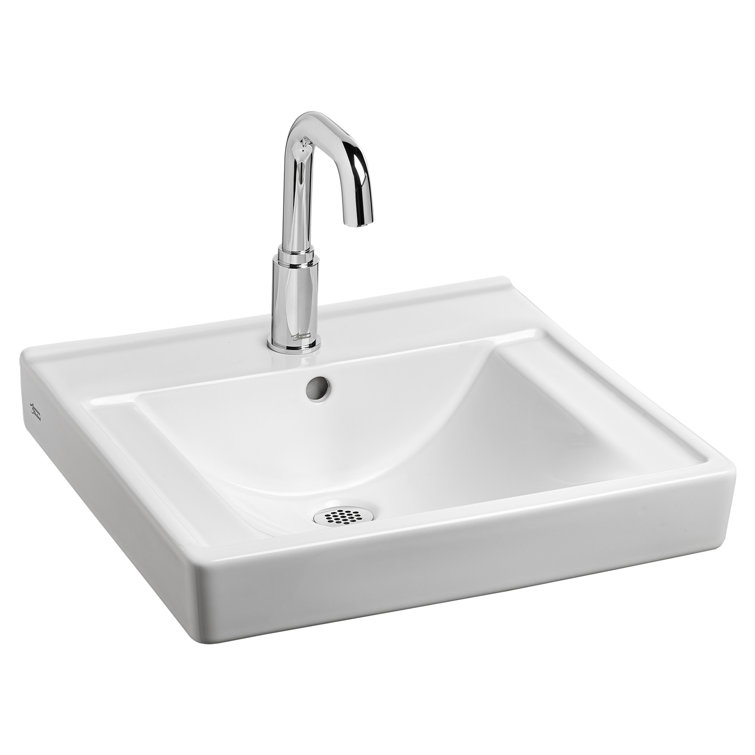 White Ceramic Wall-Mount Rectangular Bathroom Sink with Overflow