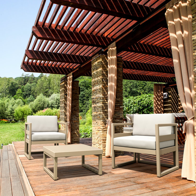 Taupe 3 Piece Lounge Seating Group with Natural Sunbrella Cushions