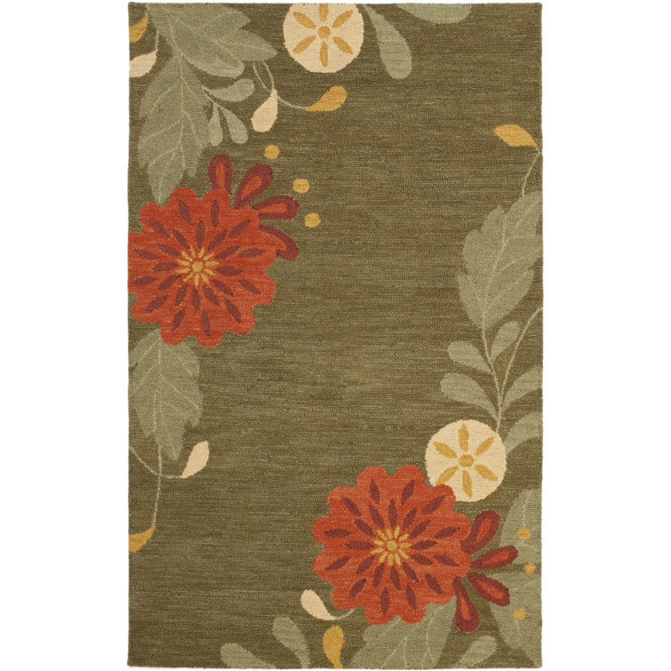 Handmade Floral Wool Area Rug in Pup Tent, 5' x 8'