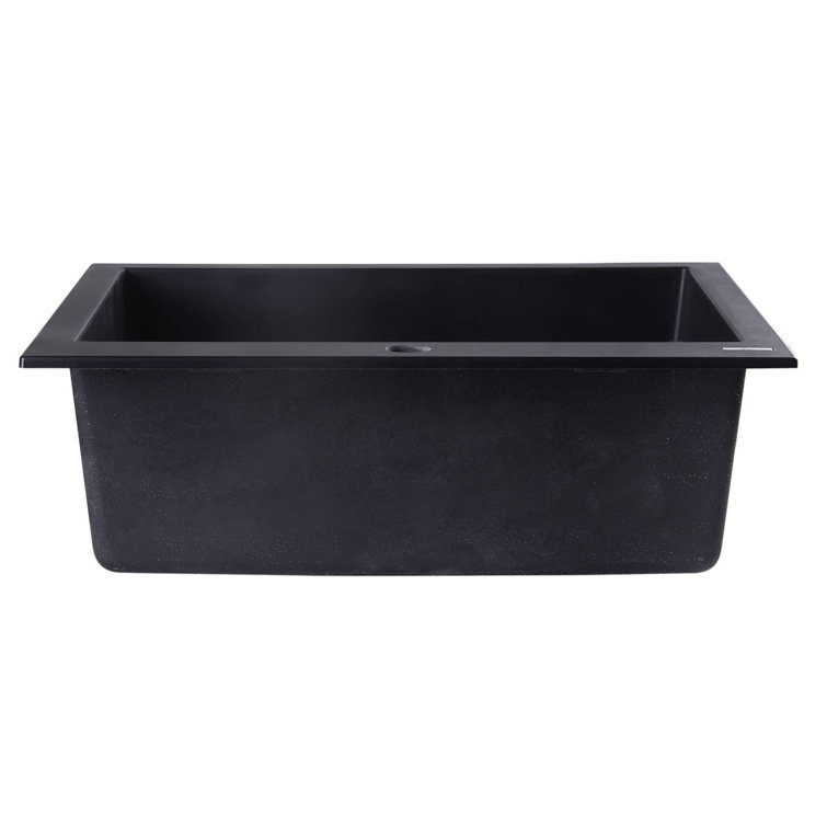 24'' Black Granite Single Bowl Drop-In Kitchen Sink