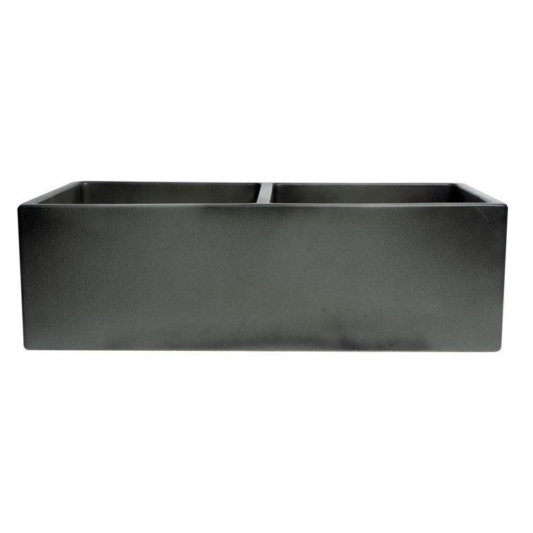 33'' Concrete Gray Double Bowl Fireclay Farmhouse Sink
