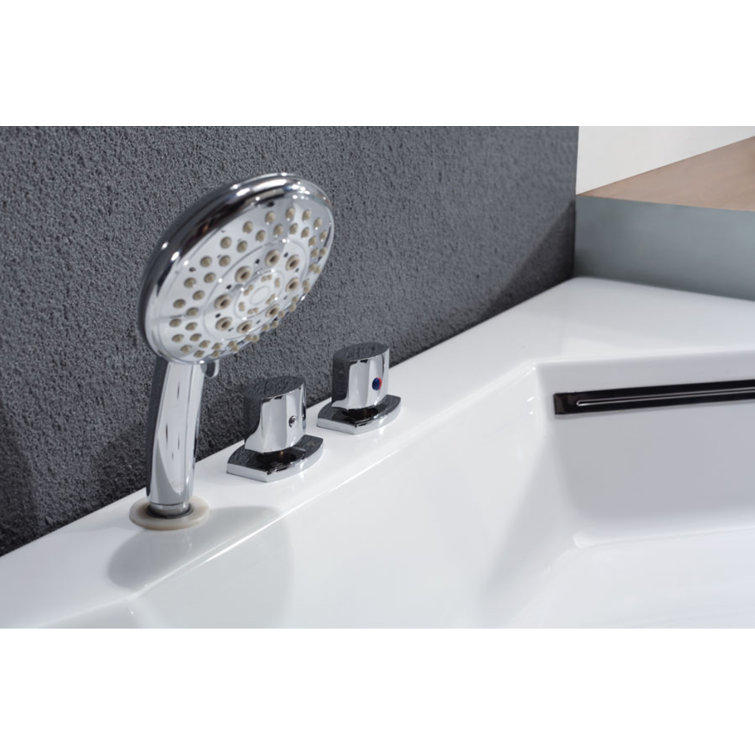 White Acrylic Corner Whirlpool Bathtub with Glass Panel