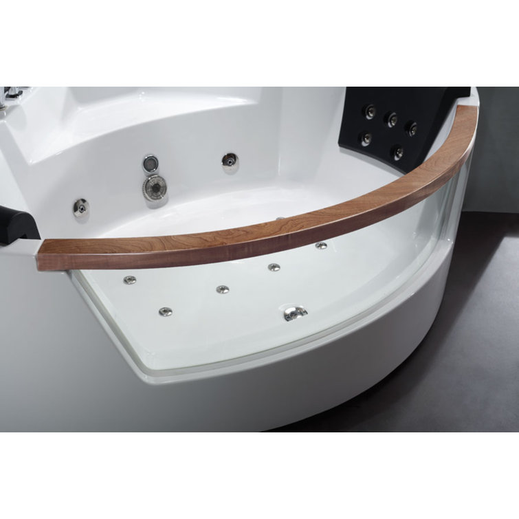 White Acrylic Corner Whirlpool Bathtub with Glass Panel