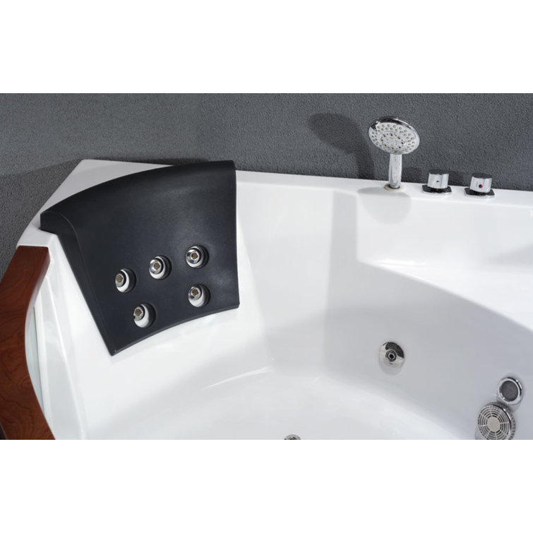 White Acrylic Corner Whirlpool Bathtub with Glass Panel