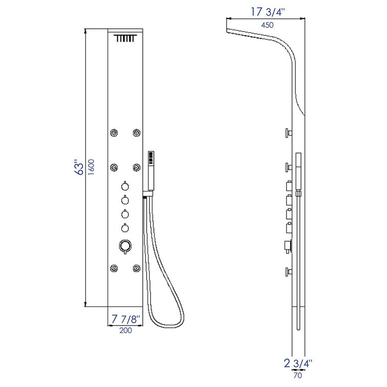Brushed Stainless Steel 63'' Shower Panel with Fixed Shower Head