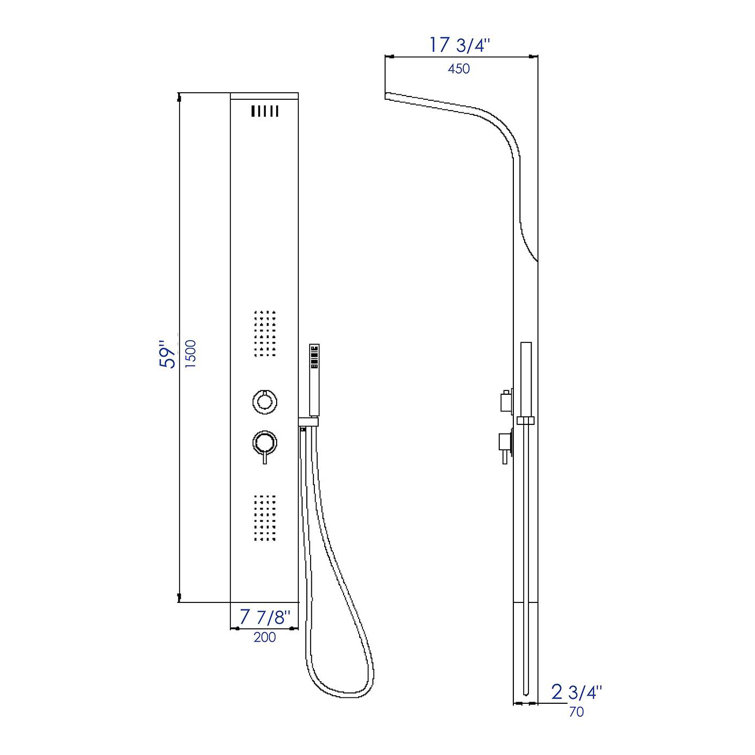 59'' Brushed Stainless Steel Shower Panel with Body Sprays