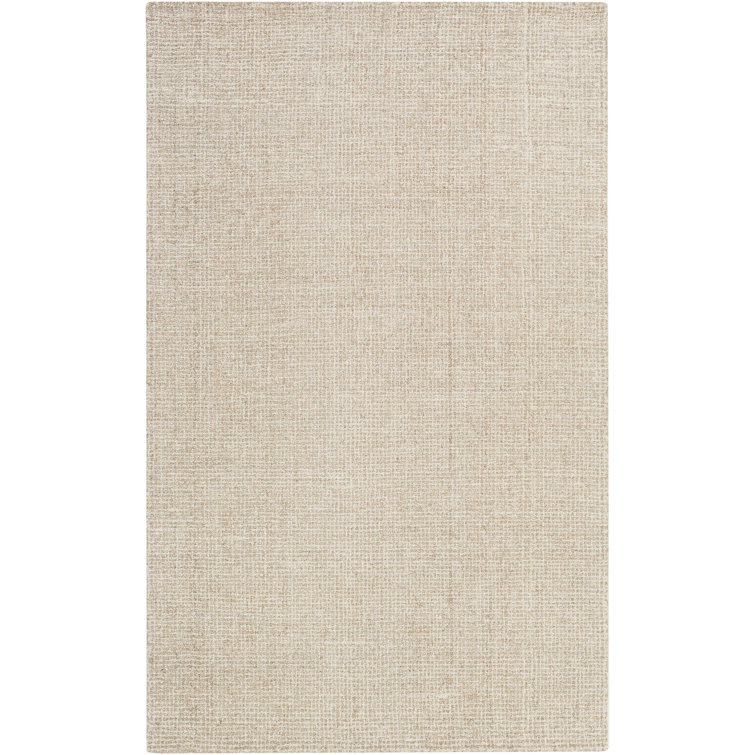 Handmade Khaki and Cream Wool Tufted Rectangular Rug