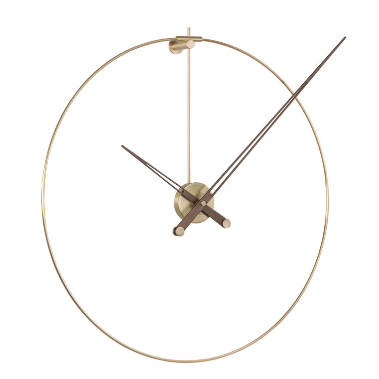Minimalist Polished Brass and Walnut Wall Clock